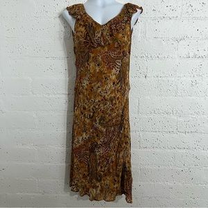 Connected Apparel Womens Midi Dress M Brown Rayon Lined V Neck & Back D9